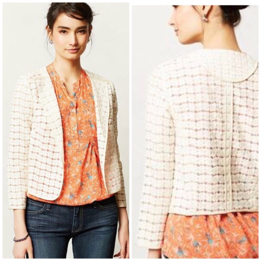 Ivory Anthropologie Lace Open Blazer Style Jacket